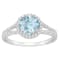 7mm Round Aquamarine 1/4 ctw Diamond Rhodium Over Sterling Silver Halo Ring