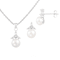 6-7mm Button White Freshwater Pearl and CZ Rhodium Over Sterling Earring
and Pendant W/Chain Set