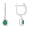 6x4mm Pear Shape Emerald 1/3 ctw Diamond Rhodium Over Sterling Silver
Halo Dangle Earrings