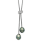 Rhodium Over Sterling Silver Tahitian Pearl/Cubic Zirconia Dangle with
2-inch Extension Necklace