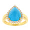 Turquoise Pear And White Zircon Ring In 18K Gold Over Sterling Silver 0.41ctw