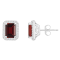 7x5mm Emerald Cut Garnet 1/5 ctw Diamond Rhodium Over Sterling Silver
Halo Stud Earrings