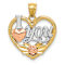 14k Tri-color Gold Textured I Love You Heart Pendant