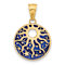 14k Yellow Gold Polished Blue Enameled Sun and Stars Pendant