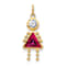 10k Yellow Gold Red Ruby Simulant July Birthstone and Clear Cubic
Zirconia Girl Charm