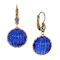 14k Gold Dipped Round Blue Ribbed Crystal Leverback Earring