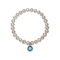 Freshwater Pearl And Blue CZ Charm Stretch Bracelet In Sterling Silver