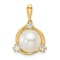 14K Yellow Gold Lab Grown Diamond and Freshwater Cultured Pearl Pendant 0.12ctw