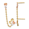 14k Two-tone Cubic Zirconia Double Post with Chain Heart Earrings