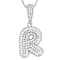 CZ Initial R Bubble Letter Pendant Necklace In Sterling Silver 1.68ctw