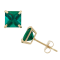 Lab Created Emerald Princess Cut 10K Yellow Gold Stud Earrings, 1.74ctw