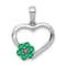 Rhodium Over 14k White Gold Heart and Flower Pendant with Diamond and Emerald