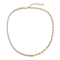 CZ Half Tennis Half Link Necklace In 14K Gold Over Brass