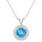 7mm Round Blue Topaz 1/8 ctw Diamond Rhodium Over Sterling Silver Halo
Pendant with Chain