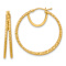 14k Yellow Gold Polished and Textured 1 3/16" Double Circle Hoop Earrings