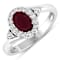 Oval Red Ruby and Diamond 14K White Gold Halo Ring 1.12 ctw