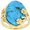 Turquoise Oval Ring With Flower Detail In 18K Gold Over Sterling Silver 18x13mm