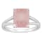 10x8mm Emerald Cut Rose Quartz Rhodium Over Sterling Silver Ring
