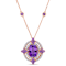 African Amethyst and Diamond 14K Rose Gold Halo Necklace 5.50ctw