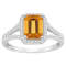 8x6mm Emerald Cut Citrine 1/4 ctw Diamond Rhodium Over Sterling Silver
Halo Ring