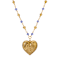 Yellow Base Metal Heart Locket Blue Beaded Chain Necklace 18"