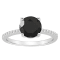 8mm Round Black Onyx and 1/10 ctw Diamond Rhodium Over Sterling Silver Ring