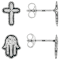 Cross And Hamsa Hand Earring Set In Sterling Silver