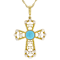 Turquoise And Cultured Seed Pearl Cross Pendant Necklace In 18K Gold
Over Sterling Silver