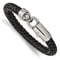 Black Leather and Stainless Steel Antiqued and Polished 8.25-inch Bracelet