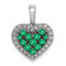Rhodium Over 14k White Gold Diamond and Emerald Heart Pendant