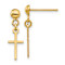 14k Yellow Gold Polished Cross Dangle Stud Earrings