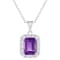 8x6mm Emerald Cut Amethyst and White Topaz Accent Rhodium Over Sterling
Silver Halo Pendant w/Chain