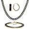 Black Crystal Tennis Necklace, Bracelet And Earring Set In Gold Tone