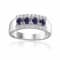 Oval Blue Sapphire and Round Moissanite Sterling Silver Wide Band Ring