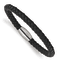 Black Leather and Stainless Steel Polished 8.5-inch Bracelet