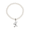 White Faux Pearl Bead Initial Charm Stretch Bracelet