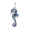 Rhodium Over Sterling Silver Polished 3D Enameled Blue Seahorse Pendant