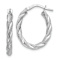 Rhodium Over 14k White Gold 15/16" Twisted Textured Oval Hoop Earrings
