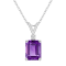 9x7mm Emerald Cut Amethyst with Diamond Accent 14k White Gold Pendant
With Chain