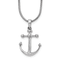 Rhodium Over Sterling Silver White Ice Diamond Anchor Necklace