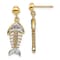 14K Two-tone Gold Fishbone Dangle Earrings