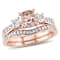 Morganite, Created White Sapphire and Diamond 10K Rose Gold Ring 1.27ctw