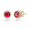 Ruby Color CZ Halo Stud Earrings In 14K Gold Over Brass