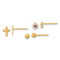 14k Yellow Gold Polished Set of 3mm Ball stud, CZ Flowers and Cross 3
Pair Earrings Set