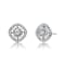 CZ Halo Square Stud Earrings In White Rhodium Over Brass