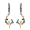 Multi-Gem Black Rhodium Over Sterling Silver Bird Earrings