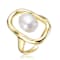 Pear Shape Freshwater Pearl Outline Frame Ring In 14K Gold Over Sterling Silver