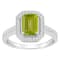 8x6mm Emerald Cut Peridot 1/5 ctw Diamond Rhodium Over Sterling Silver
Halo Ring