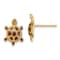 14k Yellow Gold Textured Sea Turtle with Spiny Brown Enamel Shell Earrings
