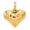 14K Yellow Gold Polished and Hammered 3D Heart Pendant